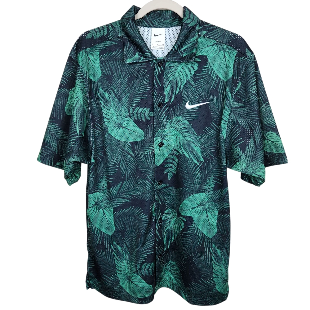 Nike Tropical Floral Mesh Kyrie Irving Lucky Green Button Up Shirt Mens Size S